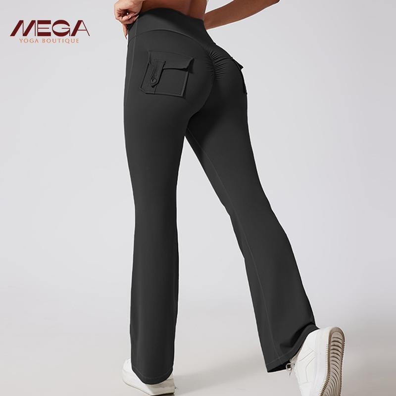 Flare Leggings with Pockets - Scrunch Butt Lifting Yoga Pants for Women, High-Waisted Gym Activewear, Trendy Streetwear & Workout Outfit