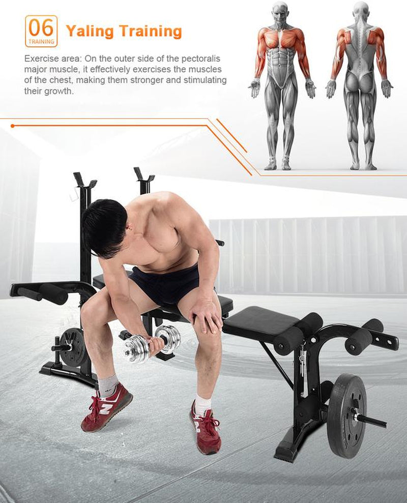 4-In-1 Adjustable Weight Bench Set - Squat Rack & Leg Developer with Preacher Curl Attachment | Heavy Duty Strength Training Equipment for Home Gym | Model 29