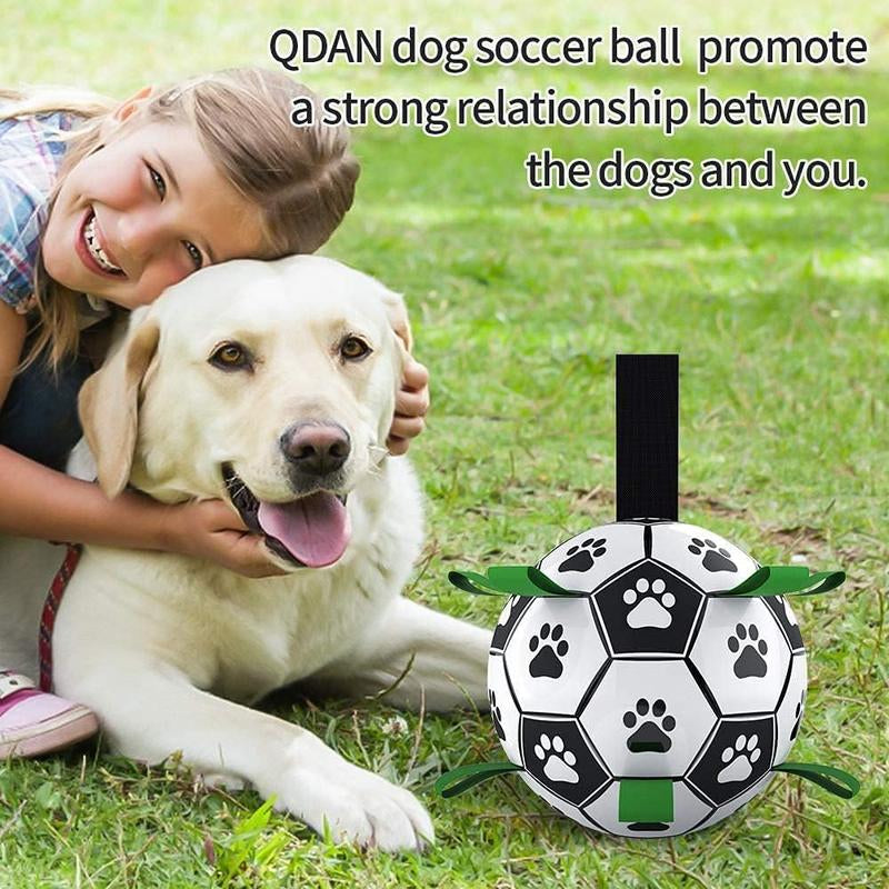 VANHEAWO Premium Dog Toys Balls with Straps Interactive Herding Soccer Ball for Large Dogs Durable Soft PU Material with Bells for Training and Play