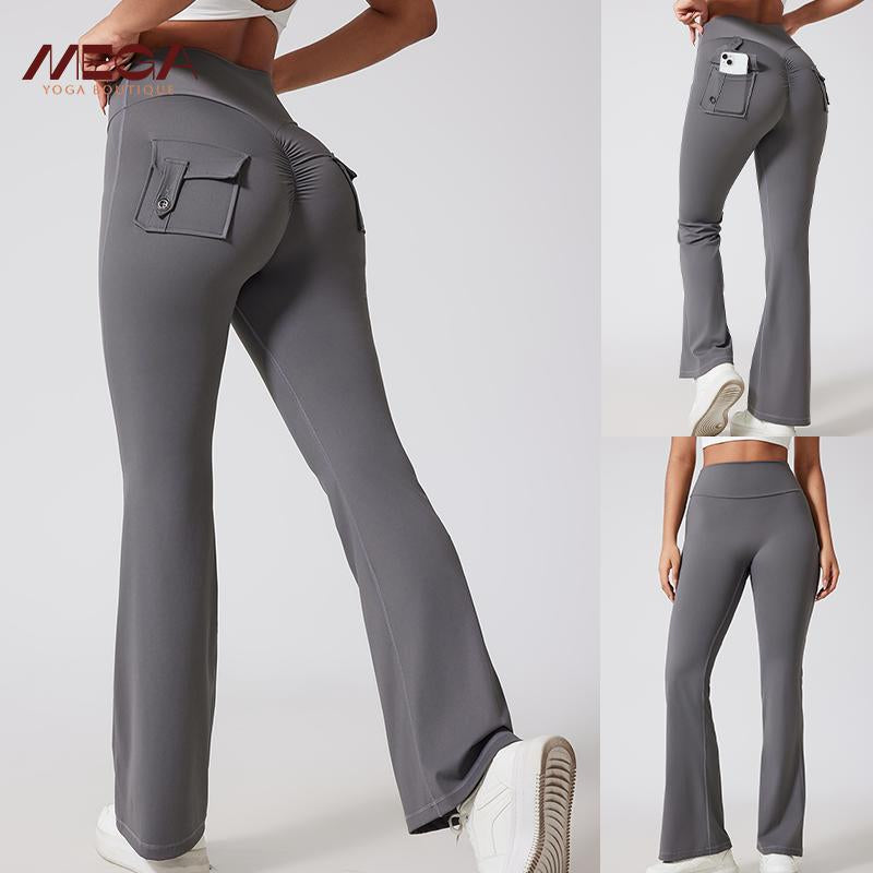 Flare Leggings with Pockets - Scrunch Butt Lifting Yoga Pants for Women, High-Waisted Gym Activewear, Trendy Streetwear & Workout Outfit