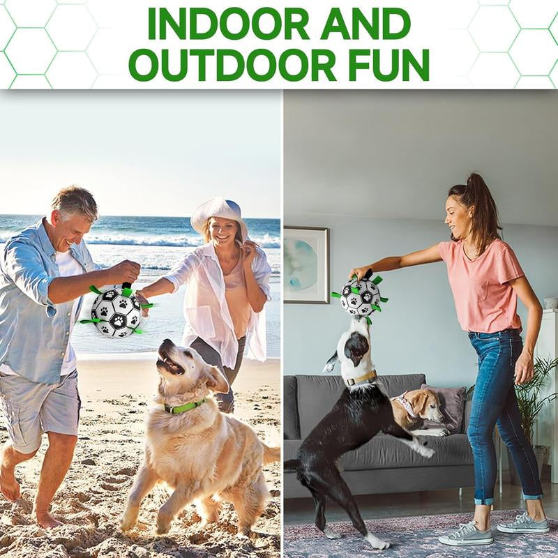 VANHEAWO Premium Dog Toys Balls with Straps Interactive Herding Soccer Ball for Large Dogs Durable Soft PU Material with Bells for Training and Play