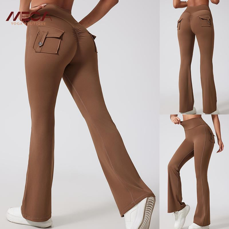 Flare Leggings with Pockets - Scrunch Butt Lifting Yoga Pants for Women, High-Waisted Gym Activewear, Trendy Streetwear & Workout Outfit