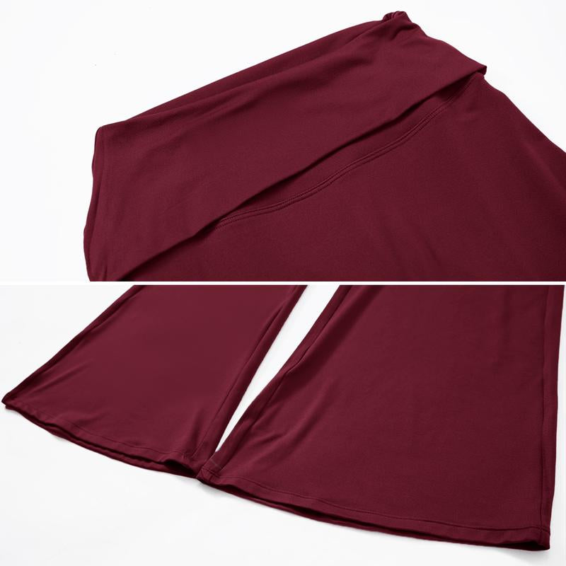 TIMEOFF Women'S 2-Piece Long Sleeve Plunging V-Neck Set with Flipped Waist High-Waist Flared Leggings for Gym & Street Yoga Workout Activewear