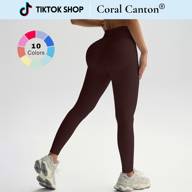 Coral Canton High Waisted Seamless Impact Leggings for Women Tummy Control Compression Workout Pants with Scrunch Butt No Front Seam Buttery Soft Yoga Gym Leggings Sculpting Fit All Season Activewear