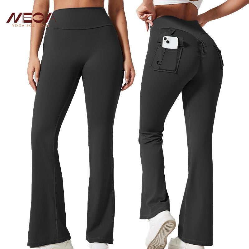 Flare Leggings with Pockets - Scrunch Butt Lifting Yoga Pants for Women, High-Waisted Gym Activewear, Trendy Streetwear & Workout Outfit