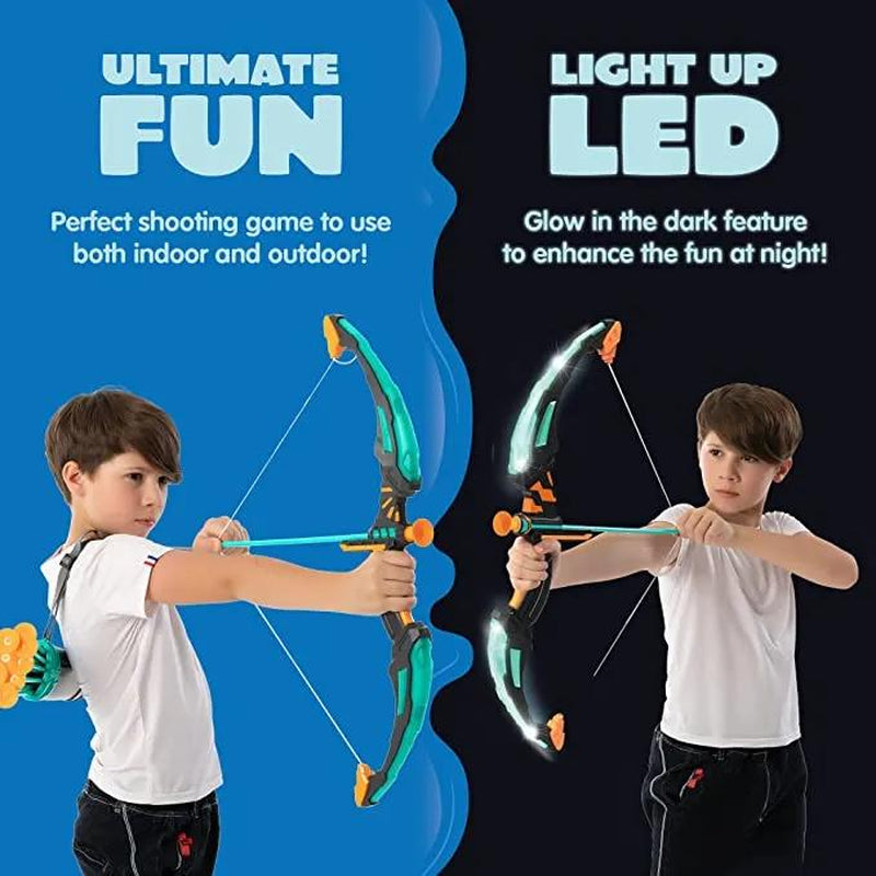 Kids Bow and Arrow Set, LED Light up Archery Toy Set with 9 Suction Cup Arrows, Target & Arrow Case, Indoor and Outdoor Hunting Play Gift Toys for Kids Outdoor Play Toys Boys