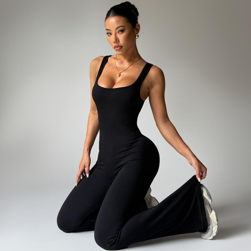 Women’S One-Piece Workout Jumpsuit – Square Neck Flare Leg Romper for Gym, Yoga & Activewear | Sculpting Fit, Buttery Soft, Stretchy, Moisture-Wicking Bodysuit Tennis Dress with Shorts and Tie Front Athletic Footy Blue Spandex Cheeky Sets Women Hiking