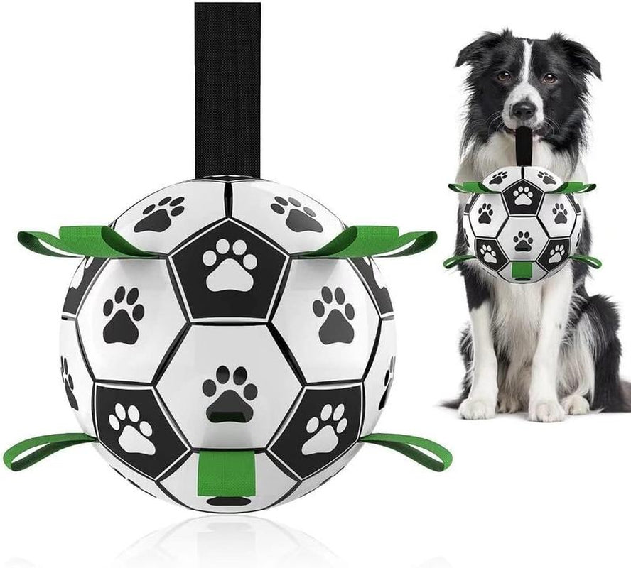 VANHEAWO Premium Dog Toys Balls with Straps Interactive Herding Soccer Ball for Large Dogs Durable Soft PU Material with Bells for Training and Play