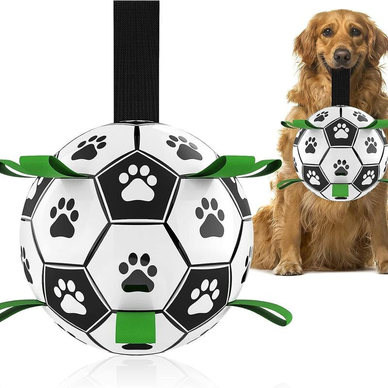 VANHEAWO Premium Dog Toys Balls with Straps Interactive Herding Soccer Ball for Large Dogs Durable Soft PU Material with Bells for Training and Play