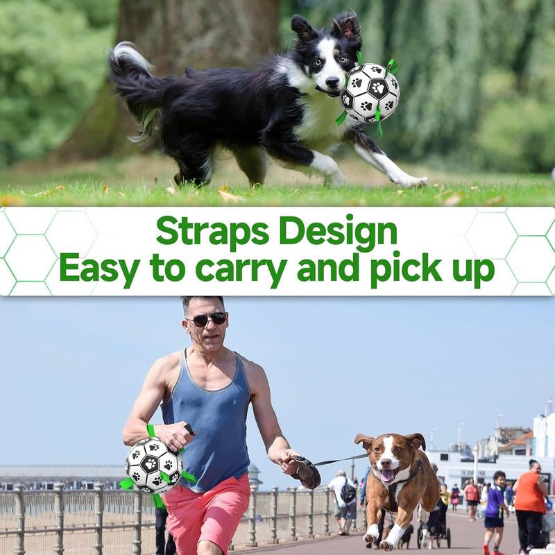 VANHEAWO Premium Dog Toys Balls with Straps Interactive Herding Soccer Ball for Large Dogs Durable Soft PU Material with Bells for Training and Play