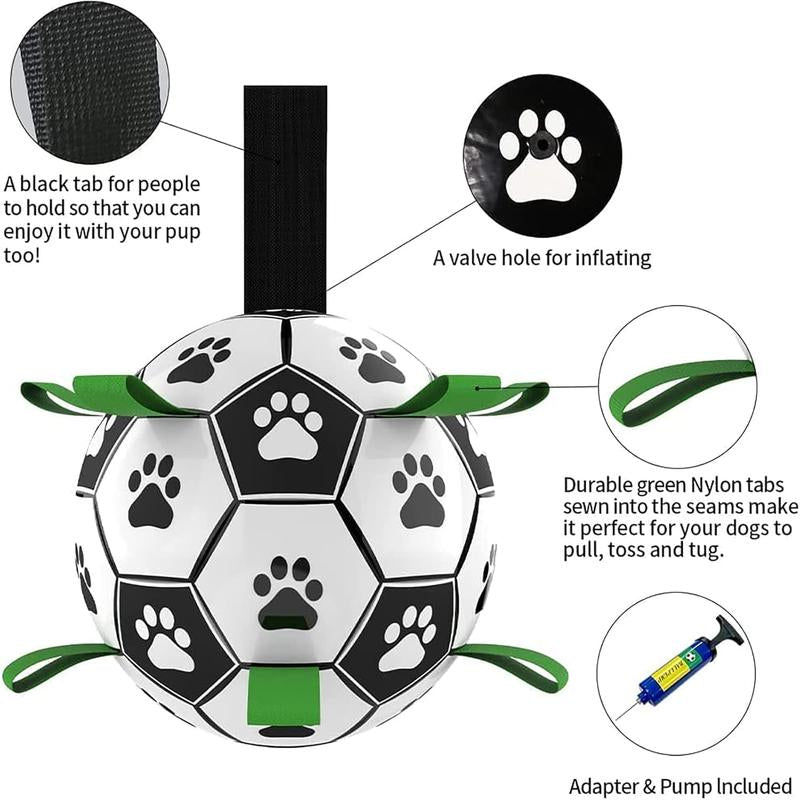 VANHEAWO Premium Dog Toys Balls with Straps Interactive Herding Soccer Ball for Large Dogs Durable Soft PU Material with Bells for Training and Play