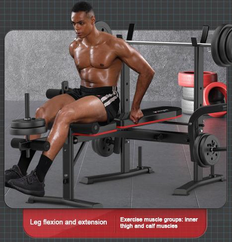 4-In-1 Adjustable Weight Bench Set - Squat Rack & Leg Developer with Preacher Curl Attachment | Heavy Duty Strength Training Equipment for Home Gym | Model 29