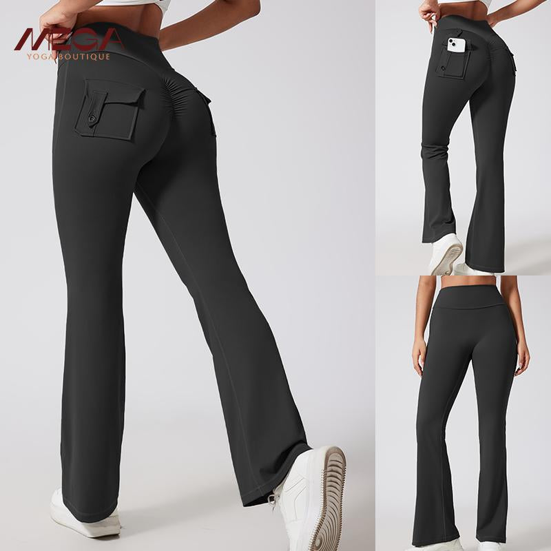 Flare Leggings with Pockets - Scrunch Butt Lifting Yoga Pants for Women, High-Waisted Gym Activewear, Trendy Streetwear & Workout Outfit