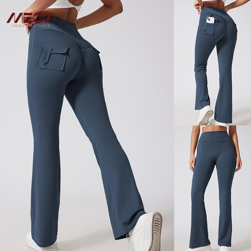 Flare Leggings with Pockets - Scrunch Butt Lifting Yoga Pants for Women, High-Waisted Gym Activewear, Trendy Streetwear & Workout Outfit