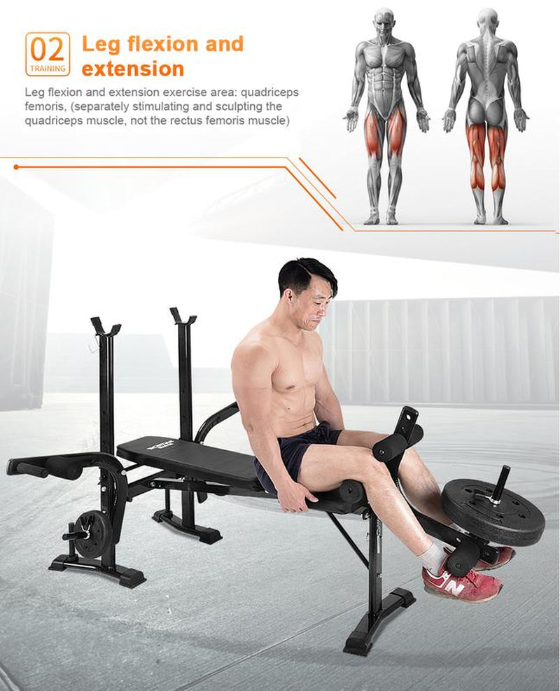 4-In-1 Adjustable Weight Bench Set - Squat Rack & Leg Developer with Preacher Curl Attachment | Heavy Duty Strength Training Equipment for Home Gym | Model 29