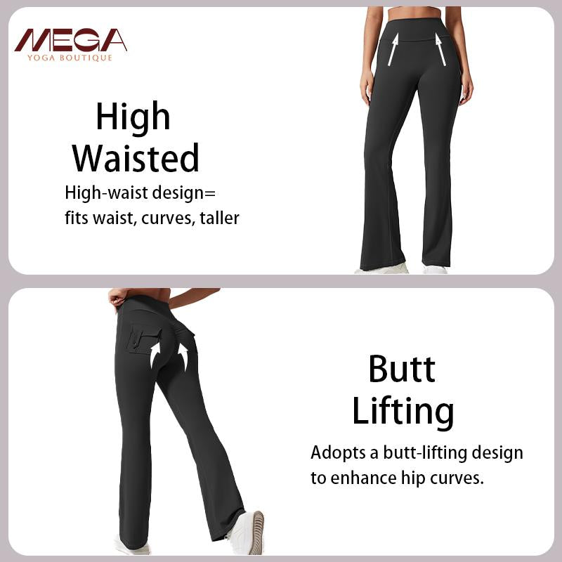 Flare Leggings with Pockets - Scrunch Butt Lifting Yoga Pants for Women, High-Waisted Gym Activewear, Trendy Streetwear & Workout Outfit