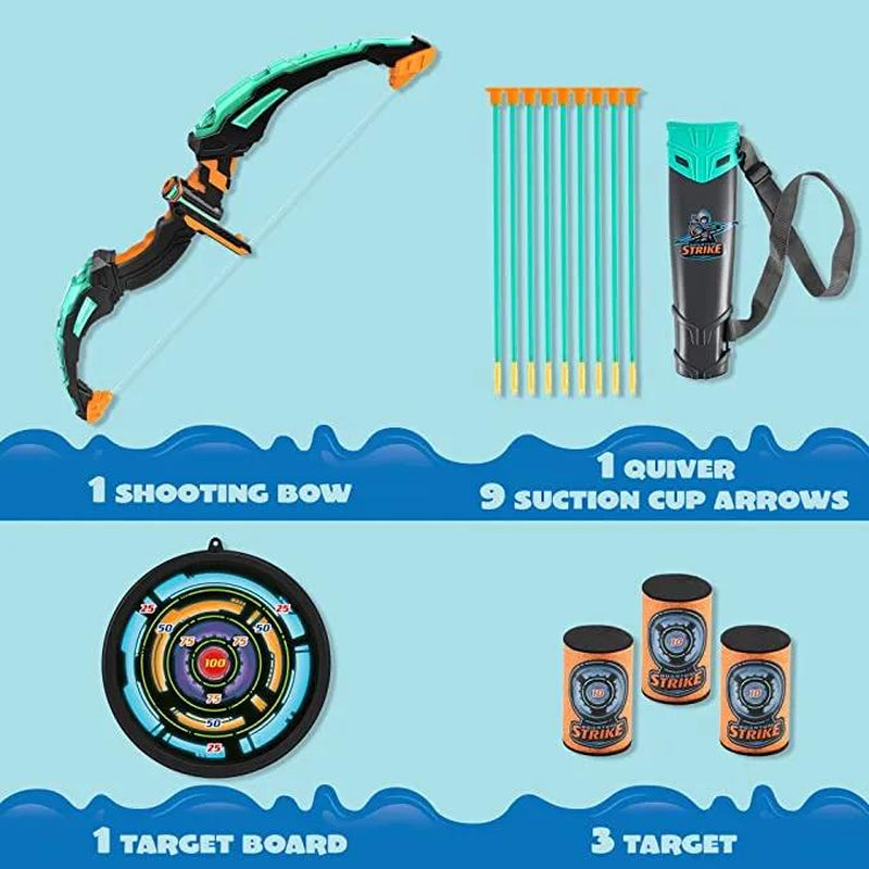 Kids Bow and Arrow Set, LED Light up Archery Toy Set with 9 Suction Cup Arrows, Target & Arrow Case, Indoor and Outdoor Hunting Play Gift Toys for Kids Outdoor Play Toys Boys