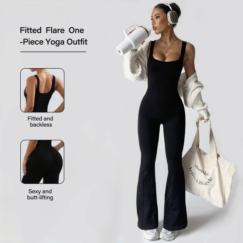 Women’S One-Piece Workout Jumpsuit – Square Neck Flare Leg Romper for Gym, Yoga & Activewear | Sculpting Fit, Buttery Soft, Stretchy, Moisture-Wicking Bodysuit Tennis Dress with Shorts and Tie Front Athletic Footy Blue Spandex Cheeky Sets Women Hiking