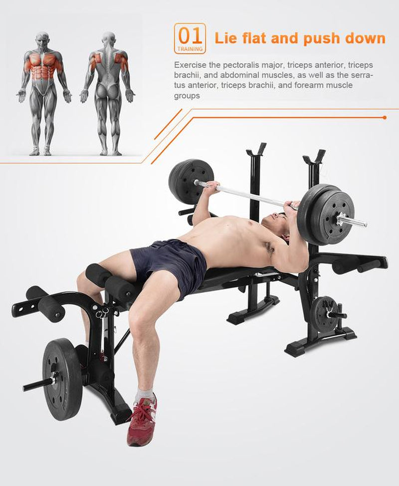 4-In-1 Adjustable Weight Bench Set - Squat Rack & Leg Developer with Preacher Curl Attachment | Heavy Duty Strength Training Equipment for Home Gym | Model 29