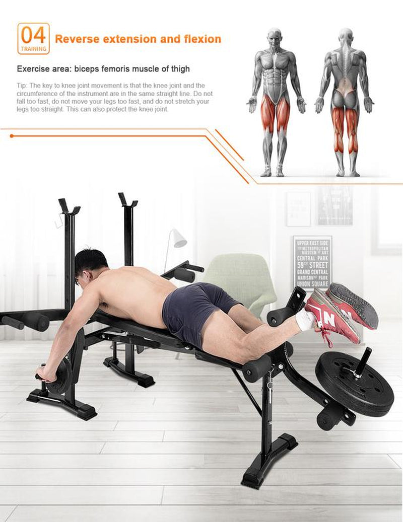 4-In-1 Adjustable Weight Bench Set - Squat Rack & Leg Developer with Preacher Curl Attachment | Heavy Duty Strength Training Equipment for Home Gym | Model 29