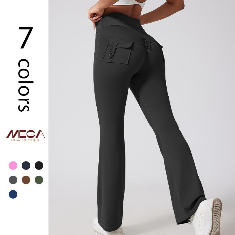 Flare Leggings with Pockets - Scrunch Butt Lifting Yoga Pants for Women, High-Waisted Gym Activewear, Trendy Streetwear & Workout Outfit